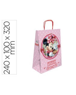 Bolsa para regalo basika papel celulosa 90 g minnie con asa retorcida tamaño s 240x100x320mm