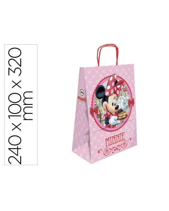 Bolsa para regalo basika papel celulosa 90 g minnie con asa retorcida tamaño s 240x100x320mm