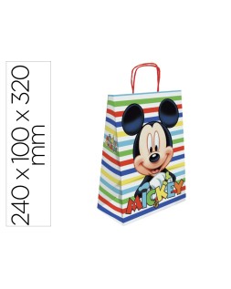 Bolsa para regalo basika papel celulosa 90 g mickey con asa retorcida tamaño s 240x100x320mm