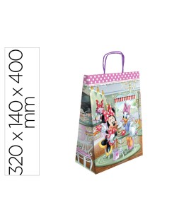 Bolsa para regalo basika papel celulosa 90 g minnie con asa retorcida tamaño l 320x140x400 mm