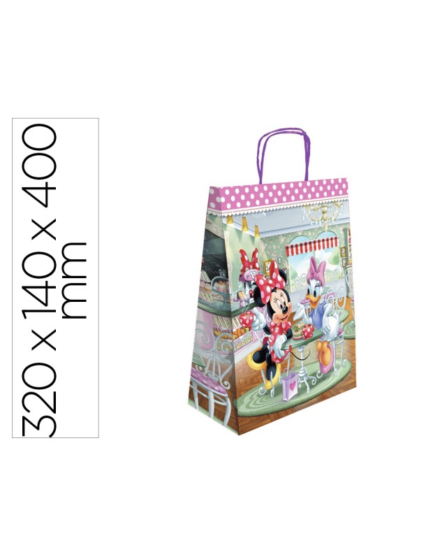 Bolsa para regalo basika papel celulosa 90 g minnie con asa retorcida tamaño l 320x140x400 mm
