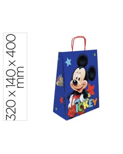 Bolsa para regalo basika papel celulosa 90 g mickey con asa retorcida tamaño l 320x140x400 mm
