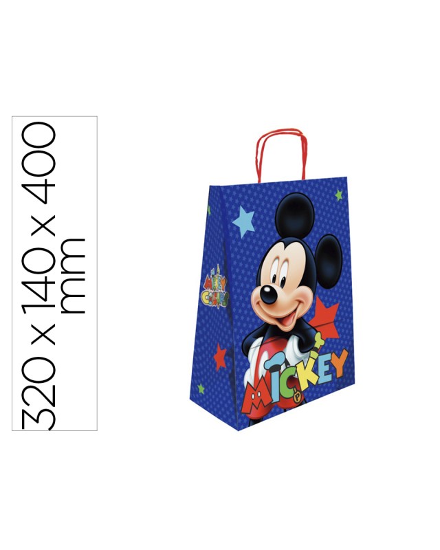 Bolsa para regalo basika papel celulosa 90 g mickey con asa retorcida tamaño l 320x140x400 mm