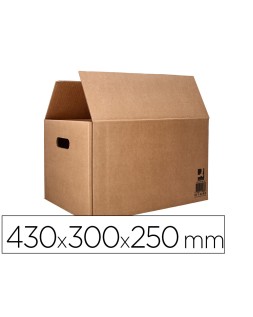Caja para embalar q-connect americana ultra resistente con asas carton canal doble 7 mm color kraft 430x300x250 mm
