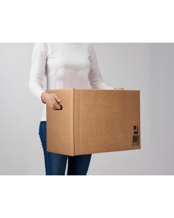 Caja para embalar q-connect americana ultra resistente con asas carton canal doble 7 mm color kraft 430x300x250 mm