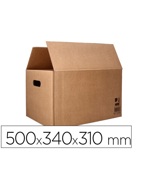 Caja para embalar q-connect americana ultra resistente con asas carton canal doble 7 mm color kraft 500x340x310 mm