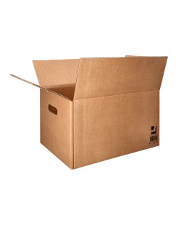 Caja para embalar q-connect americana ultra resistente con asas carton canal doble 7 mm color kraft 600x400x290 mm