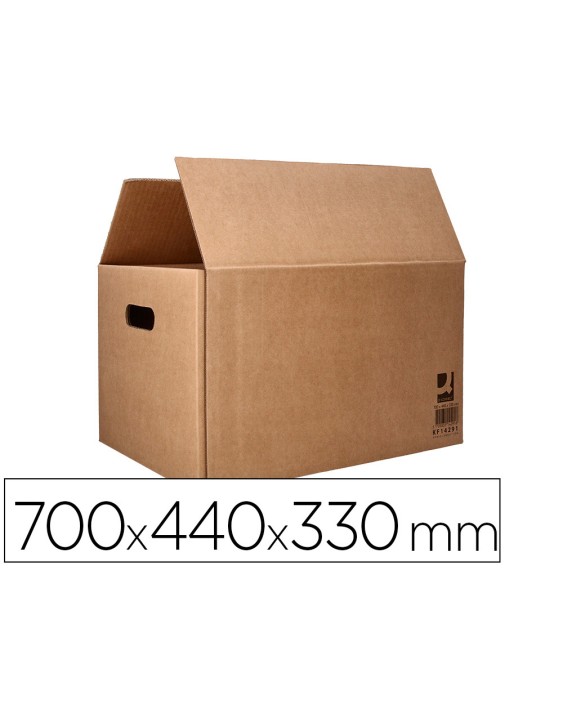 Caja para embalar q-connect americana ultra resistente con asas carton canal doble 7 mm color kraft 700x440x330 mm