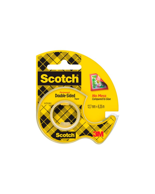 Cinta adhesiva scotch 136-d dos caras 6,3 m x 12 mm en portarrollo