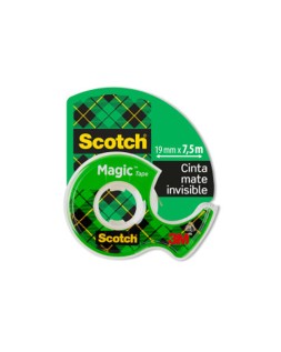 Cinta adhesiva scotch magic invisible 7,5 m x 19 mm en portarrollo