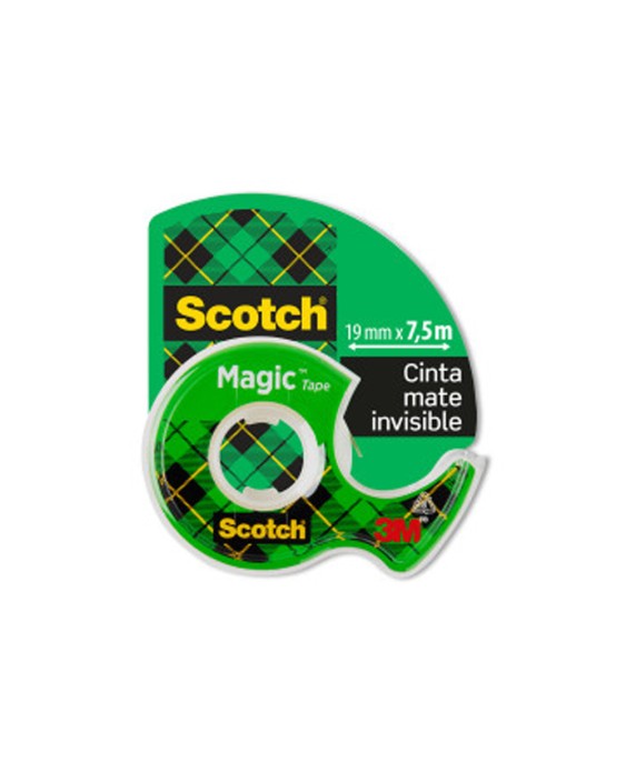 Cinta adhesiva scotch magic invisible 7,5 m x 19 mm en portarrollo