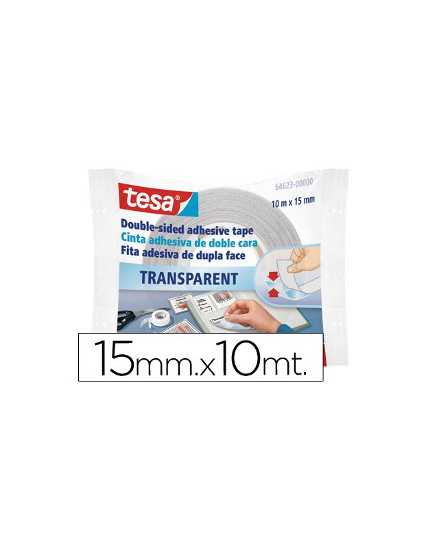 Cinta adhesiva tesa doble cara transparente 10 m x 15 mm