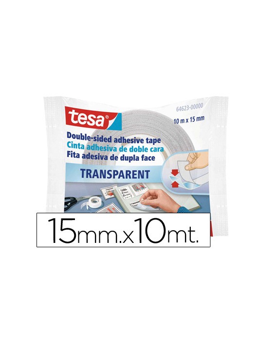 Cinta adhesiva tesa doble cara transparente 10 m x 15 mm
