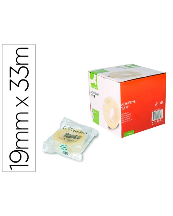 Cinta adhesiva q-connect transparente 33 m x 19 mm encelofanada