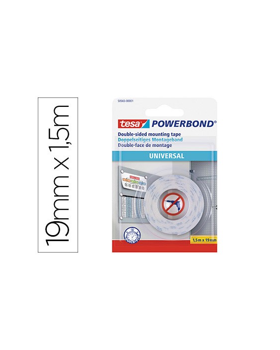 Cinta adhesiva tesa doble cara powerbond universal uso interior 1,5 m x 19 mm