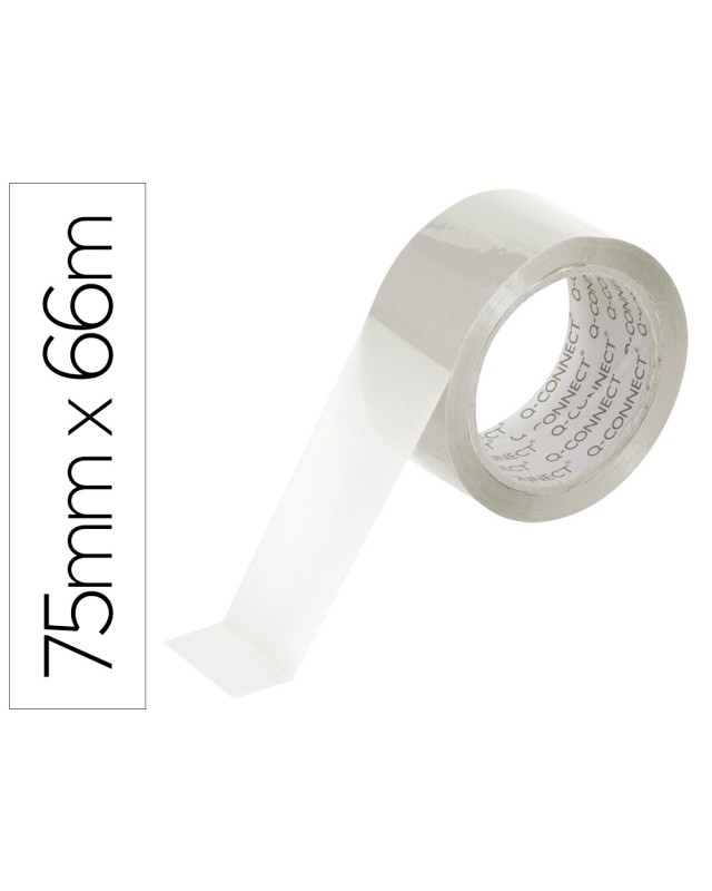 Cinta adhesiva q-connect polipropileno transparente 66 m x 75 mm para embalaje