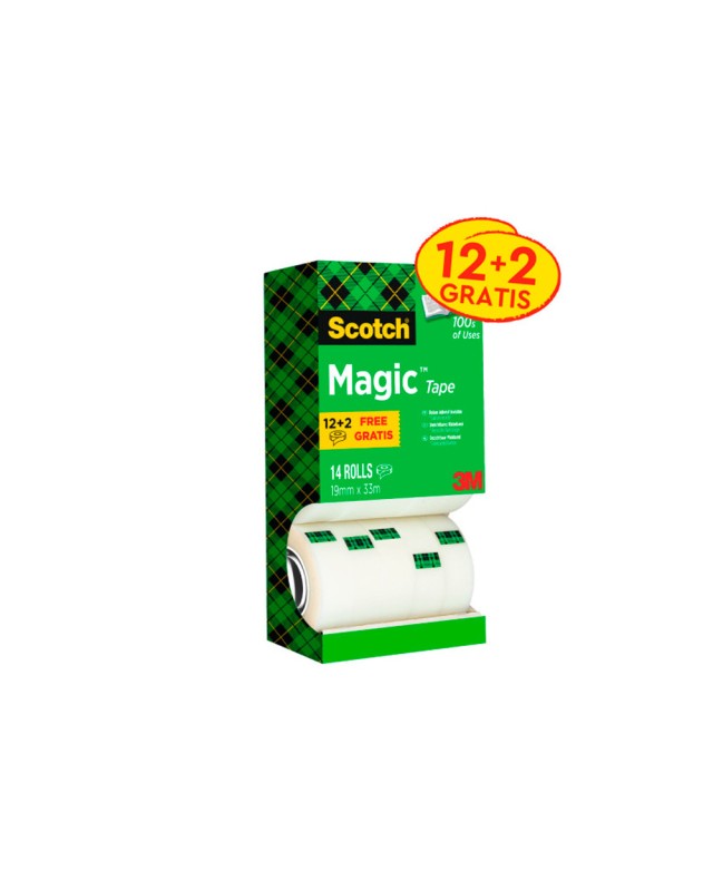 Cinta adhesiva scotch magic invisible 33 m x 19 mm pack de 14 unidades