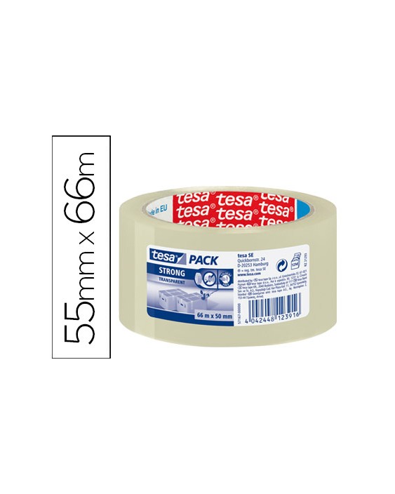 Cinta adhesiva tesa transparente strong 66 m x 50 mm para embalaje bajo ruido