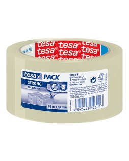 Cinta adhesiva tesa transparente strong 66 m x 50 mm para embalaje bajo ruido