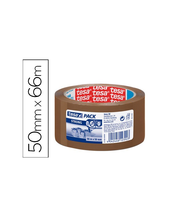 Cinta adhesiva tesa marron strong 66 m x 50 mm para embalaje bajo ruido
