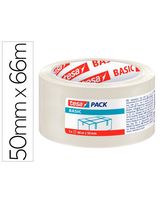 Cinta adhesiva tesa transparente basic 66 m x 50 mm para embalaje
