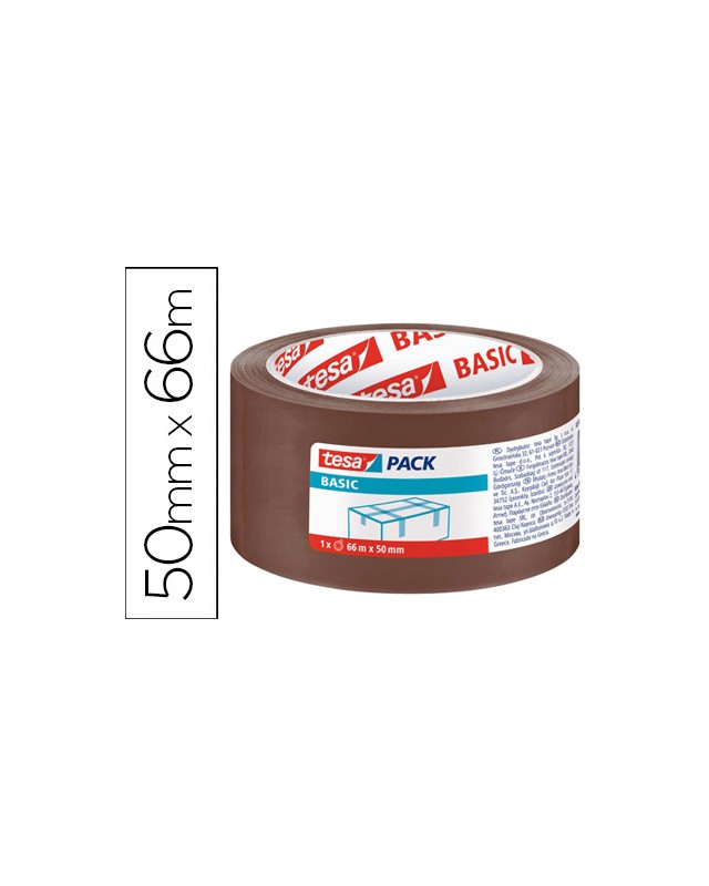 Cinta adhesiva tesa marron basic 66 m x 50 mm para embalaje