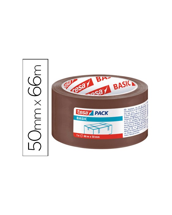 Cinta adhesiva tesa marron basic 66 m x 50 mm para embalaje