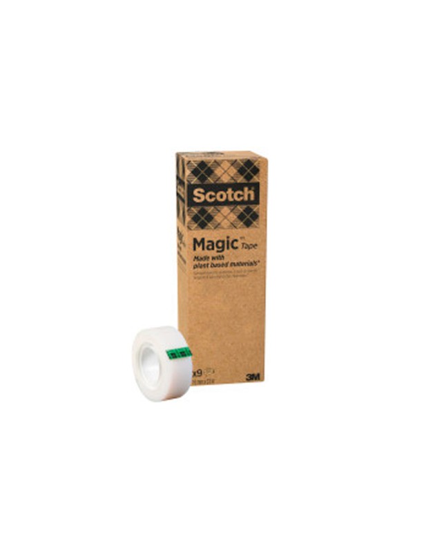 Cinta adhesiva scotch magic invisible eco 33 m x 19 mm pack de 9 unidades