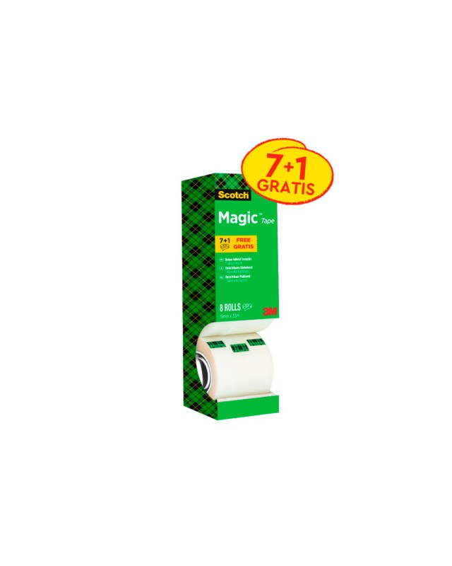Cinta adhesiva scotch magic invisible 33 m x 19 mm pack de 8 unidades