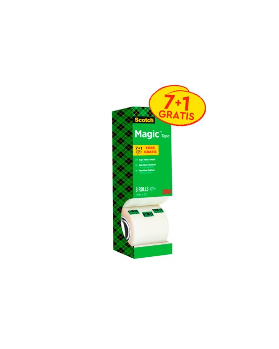 Cinta adhesiva scotch magic invisible 33 m x 19 mm pack de 8 unidades
