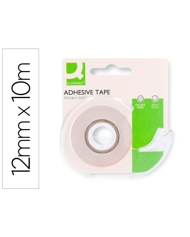 Cinta adhesiva q-connect doble cara 10 m x 12 mm en portarrollos
