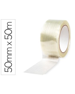 Cinta adhesiva q-connect monofilamentos transparente 50 m x 50 mm para embalaje