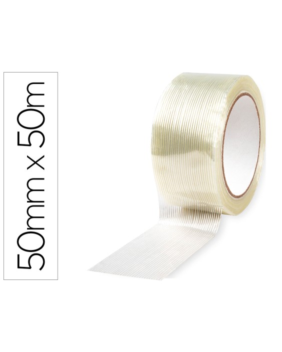 Cinta adhesiva q-connect monofilamentos transparente 50 m x 50 mm para embalaje