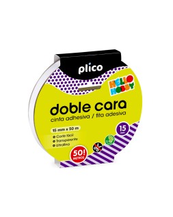 Cinta adhesiva plico doble cara transparente 50 m x 15 mm