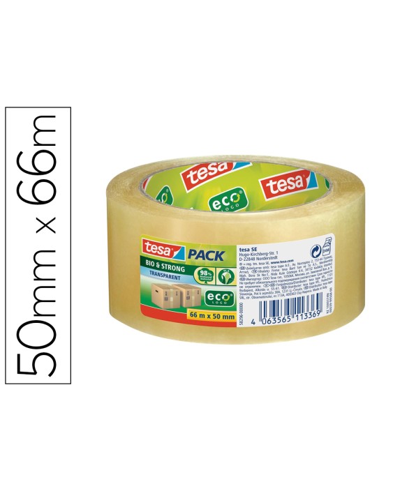 Cinta adhesiva tesa eco bio & strong transparente 66 m x 50 mm para embalaje