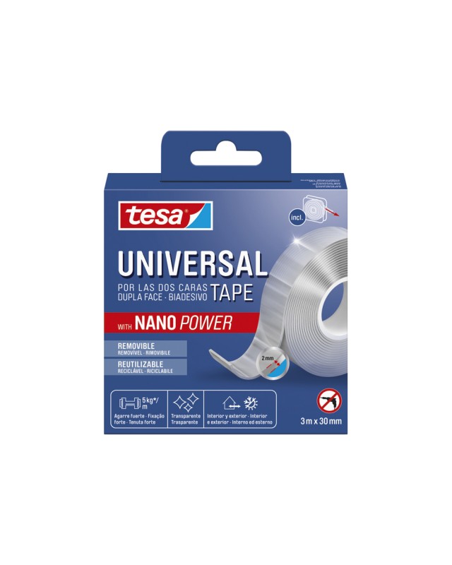 Cinta adhesiva tesa doble cara nano universal transparente 3 m x 30 mm