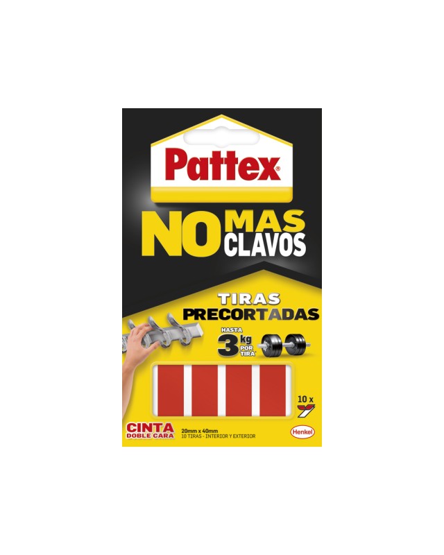 Cinta adhesiva doble cara pattex precortada extra fuertehasta 3 kg 20 x 40 mm blister de 12 unidades