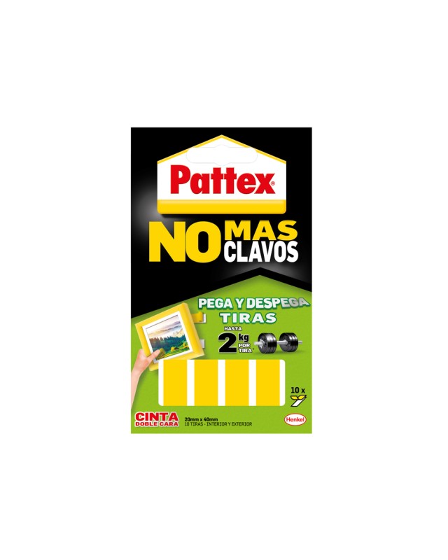 Cinta adhesiva doble cara pattex pega y despega no mas clavo hasta 2 kg 20 x 40 mm blister de 10 unidades