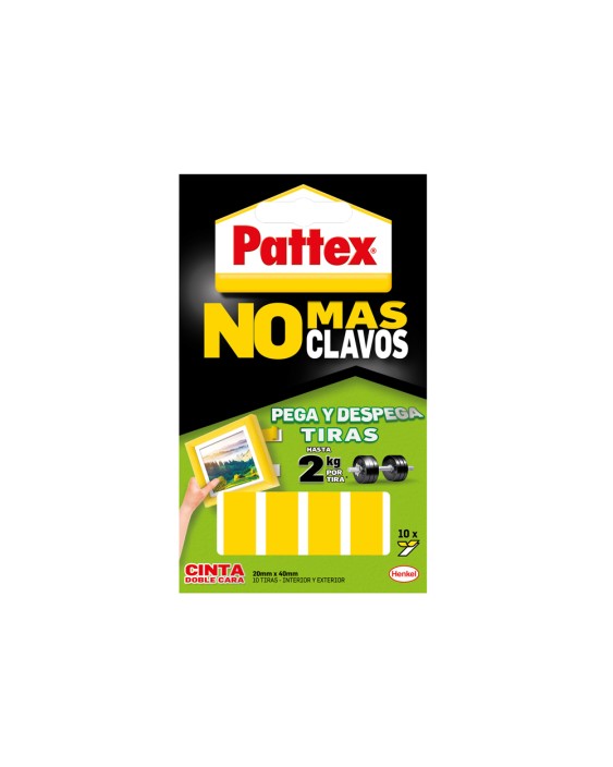 Cinta adhesiva doble cara pattex pega y despega no mas clavo hasta 2 kg 20 x 40 mm blister de 10 unidades