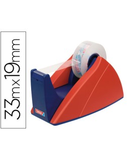 Portarrollo sobremesa tesa con cuchilla de corte recto para cintas de 33 m color azul/rojo
