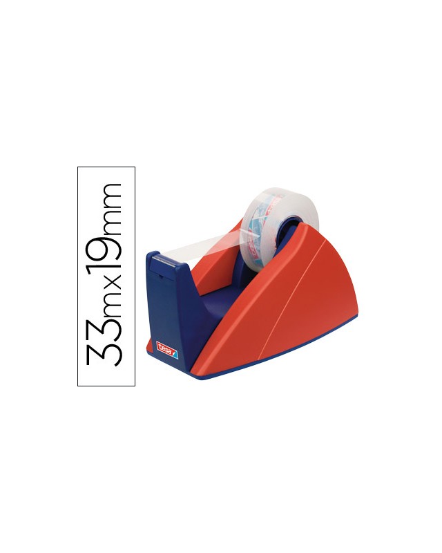Portarrollo sobremesa tesa con cuchilla de corte recto para cintas de 33 m color azul/rojo