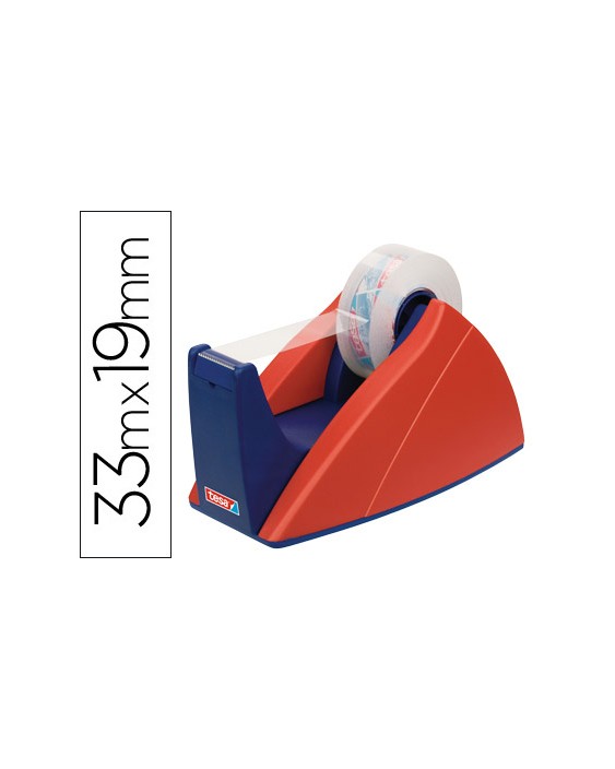 Portarrollo sobremesa tesa con cuchilla de corte recto para cintas de 33 m color azul/rojo