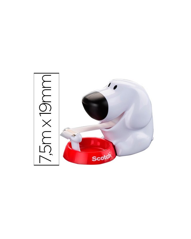 Portarrollo sobremesa scotch doggy 8,9 m x 19 mm incluye rollo de cinta adhesiva magic