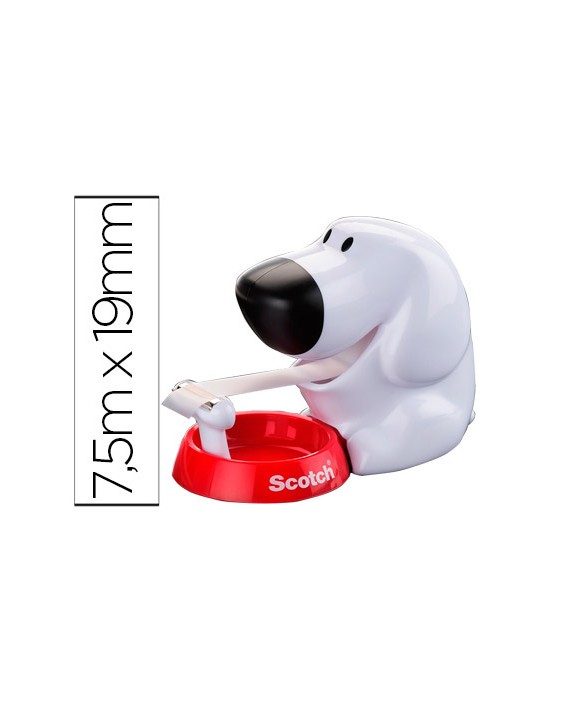 Portarrollo sobremesa scotch doggy 8,9 m x 19 mm incluye rollo de cinta adhesiva magic