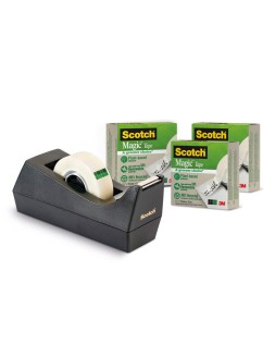 Portarrollo sobremesa scotch c38 color negro incluye 3 cintas scotch magic 33 m x 19 mm