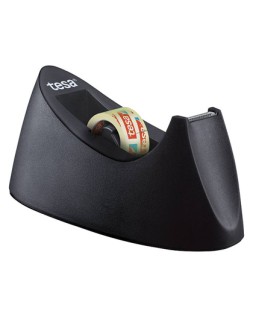 Portarrollo sobremesa tesa plastico easy cut curve negro para cinta de 33 m x19 mm + 1 cinta tesafilm transparente