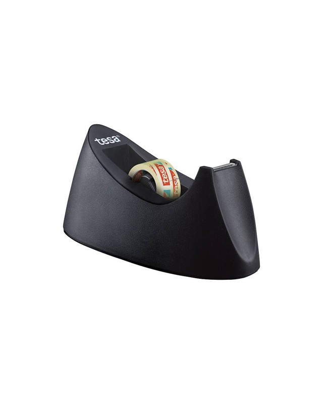 Portarrollo sobremesa tesa plastico easy cut curve negro para cinta de 33 m x19 mm + 1 cinta tesafilm transparente