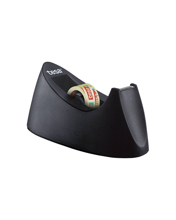 Portarrollo sobremesa tesa plastico easy cut curve negro para cinta de 33 m x19 mm + 1 cinta tesafilm transparente