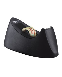 Portarrollo sobremesa tesa plastico easy cut curve negro para cinta de 33 m x19 mm + 1 cinta tesafilm transparente