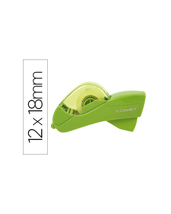 Portarrollo q-connect automatico plastico para cintas de 12 y 19 mm color verde incluye 2 cintas